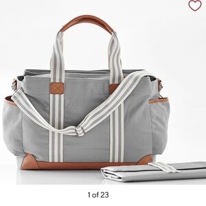 Pottery Barn Kids Gray Diaper Bag with Brown Accents